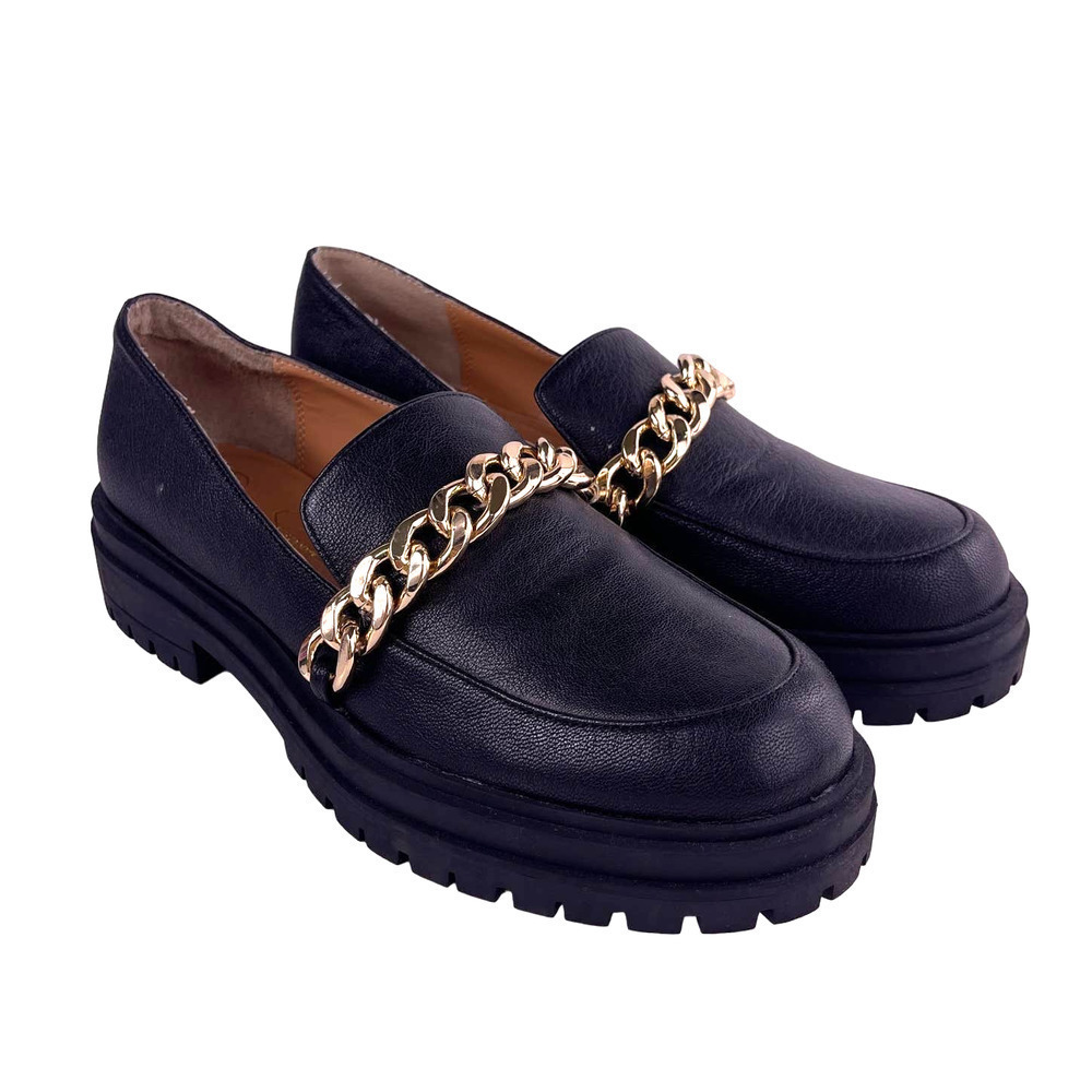 Jessica Simpson Disila Slip-On Leather Chunky Loafer Gold Chain Lug Women's 9.5